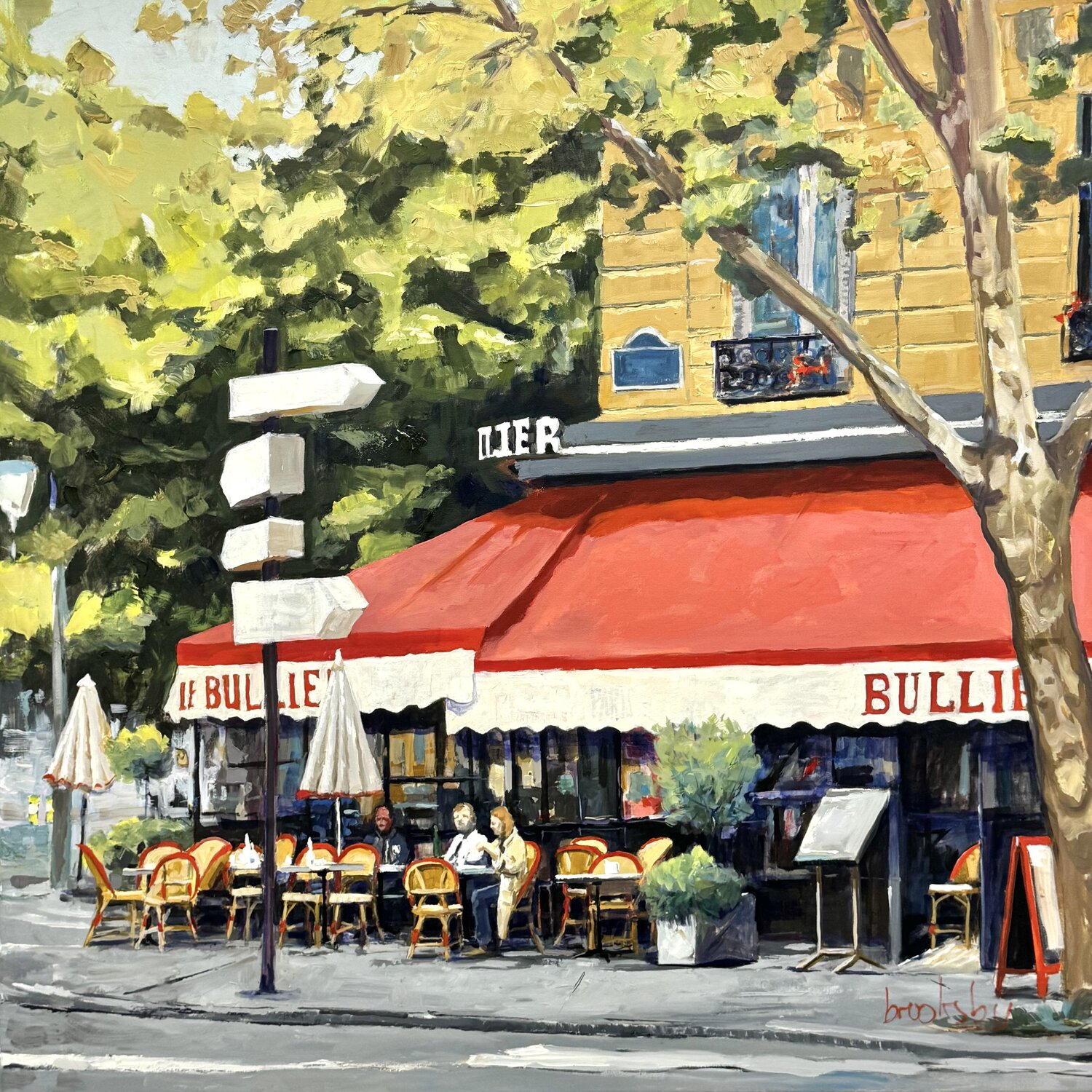 Parisian  Cafe - Le Bullier Angie Brooksby-Arcangioli Originalgemälde zu verkaufen