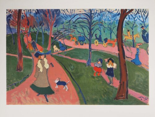 Londres, Hyde Park, Lithographie signée André Derain