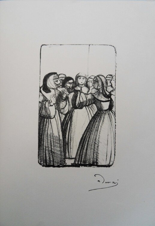 Au couvent, Conversation entre religieuses, Lithographie originale signée André Derain