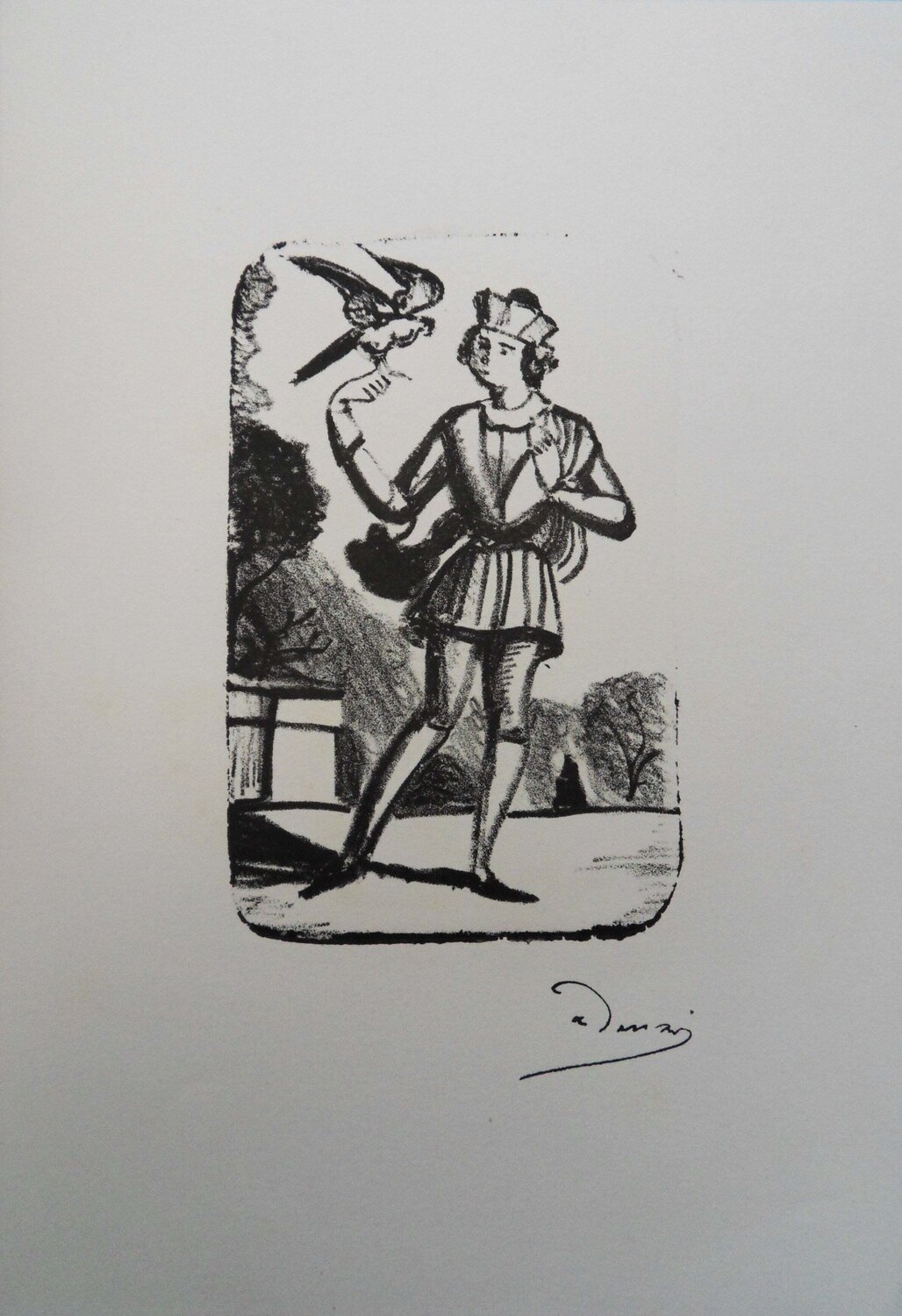 Oiseaux, le fauconnier, Lithographie originale signée André Derain Druck zu verkaufen