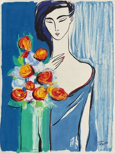 Femme au bouquet di Tamas Dezso, Pittura in vendita su Singulart