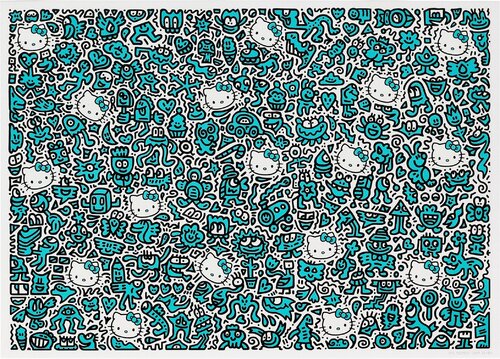 Blue Kitty von Mr Doodle, Druck kaufen auf Singulart