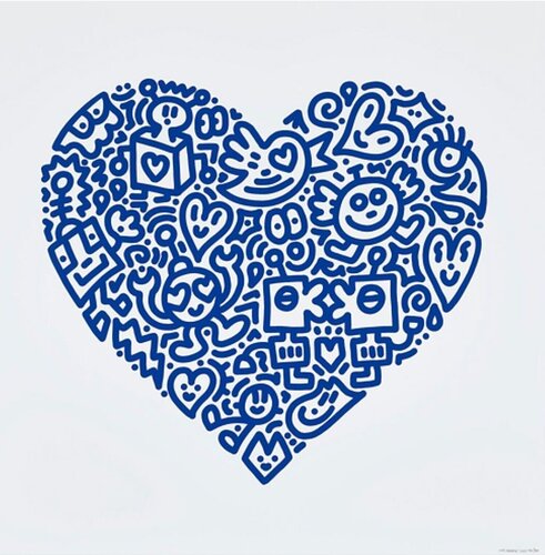 Mr Doodle Pop Heart - Robot Kiss - Blue van Mr Doodle, Afdruk te koop op Singulart