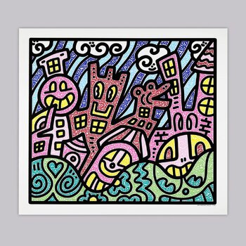 真作保証 Mr.Doodle ミスタードゥードゥル ブルー キティ ジークレー Mr Doodle ミスタードゥードゥル「ブルーキティ」絵画 額付 版画