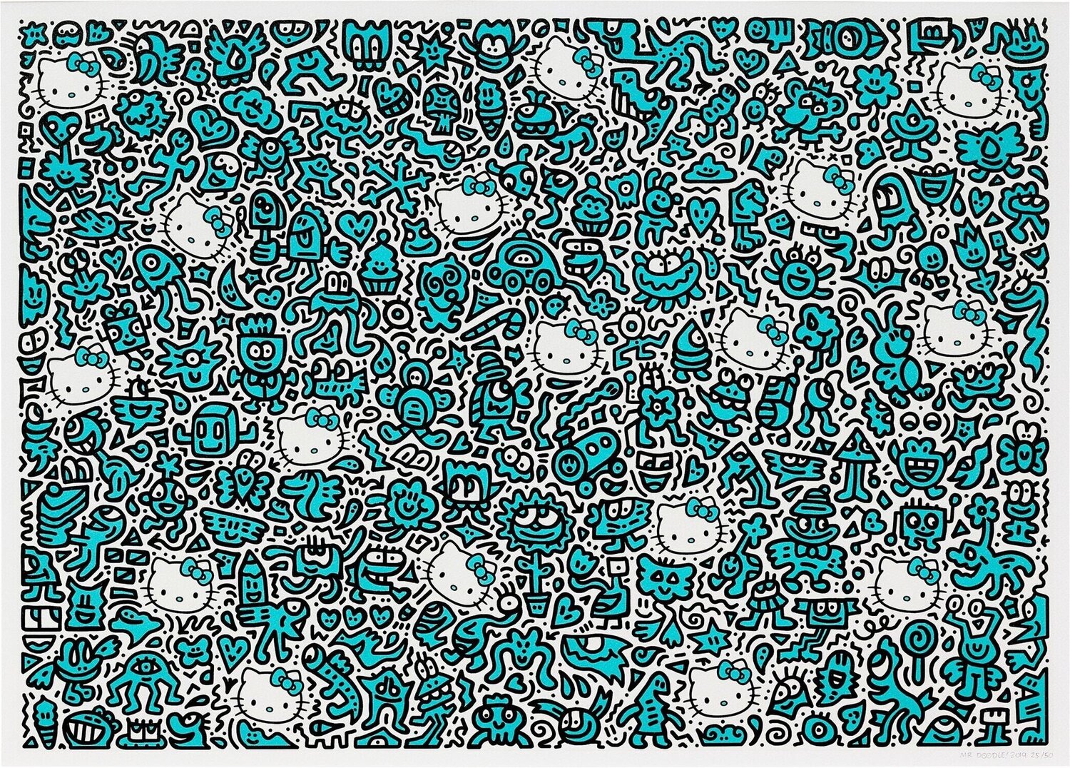 Blue Kitty Mr Doodle Druck zu verkaufen