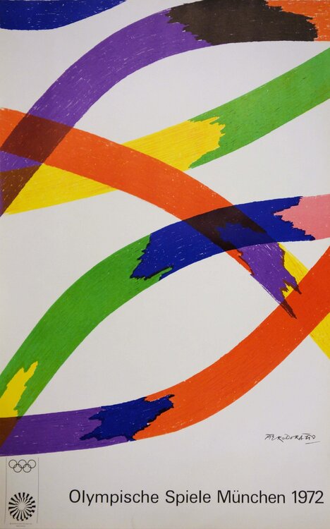 Rubans (Composition JO), Affiche en lithographie originale Piero Dorazio