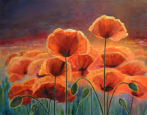 Evening Poppies van Oleg Riabchuk, Schilderij te koop op Singulart