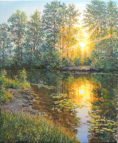 Evening in the Forest van Oleg Riabchuk, Schilderij te koop op Singulart