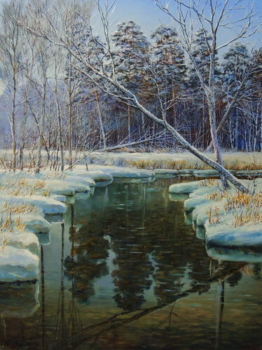 In the Land of Snow van Oleg Riabchuk, Schilderij te koop op Singulart