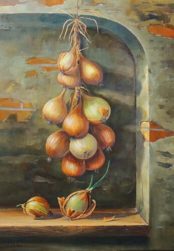 Still Life with Onions van Oleg Riabchuk, Schilderij te koop op Singulart
