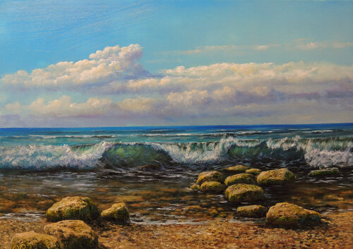 Rushing to the Shore. Ocean von Oleg Riabchuk, Malerei kaufen auf Singulart