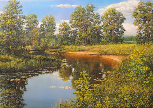 Peaceful River van Oleg Riabchuk, Schilderij te koop op Singulart