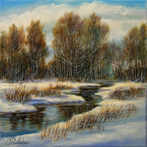 Snowy Landscape van Oleg Riabchuk, Schilderij te koop op Singulart