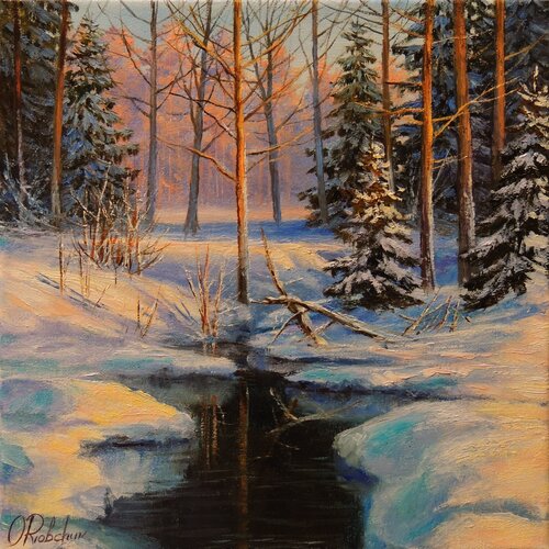 Sunny Winter Evening van Oleg Riabchuk, Schilderij te koop op Singulart