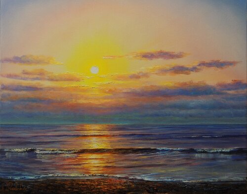 Sunset Over the Waves di Oleg Riabchuk, Pittura in vendita su Singulart
