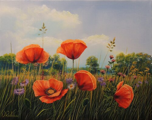 Joy in the Meadow di Oleg Riabchuk, Pittura in vendita su Singulart