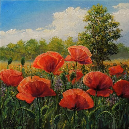 Midsummer Poppies by Oleg Riabchuk, Painting for Sale on Singulart