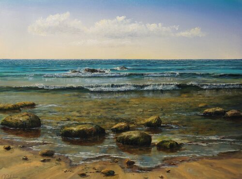 Stones by the Quiet Sea par Oleg Riabchuk, Peinture en vente sur Singulart
