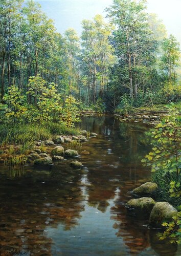 Hiding in the Woods van Oleg Riabchuk, Schilderij te koop op Singulart