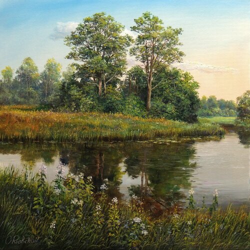 Trees by the River van Oleg Riabchuk, Schilderij te koop op Singulart