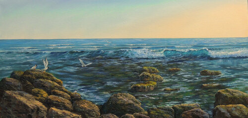 Welcoming the Sun van Oleg Riabchuk, Schilderij te koop op Singulart