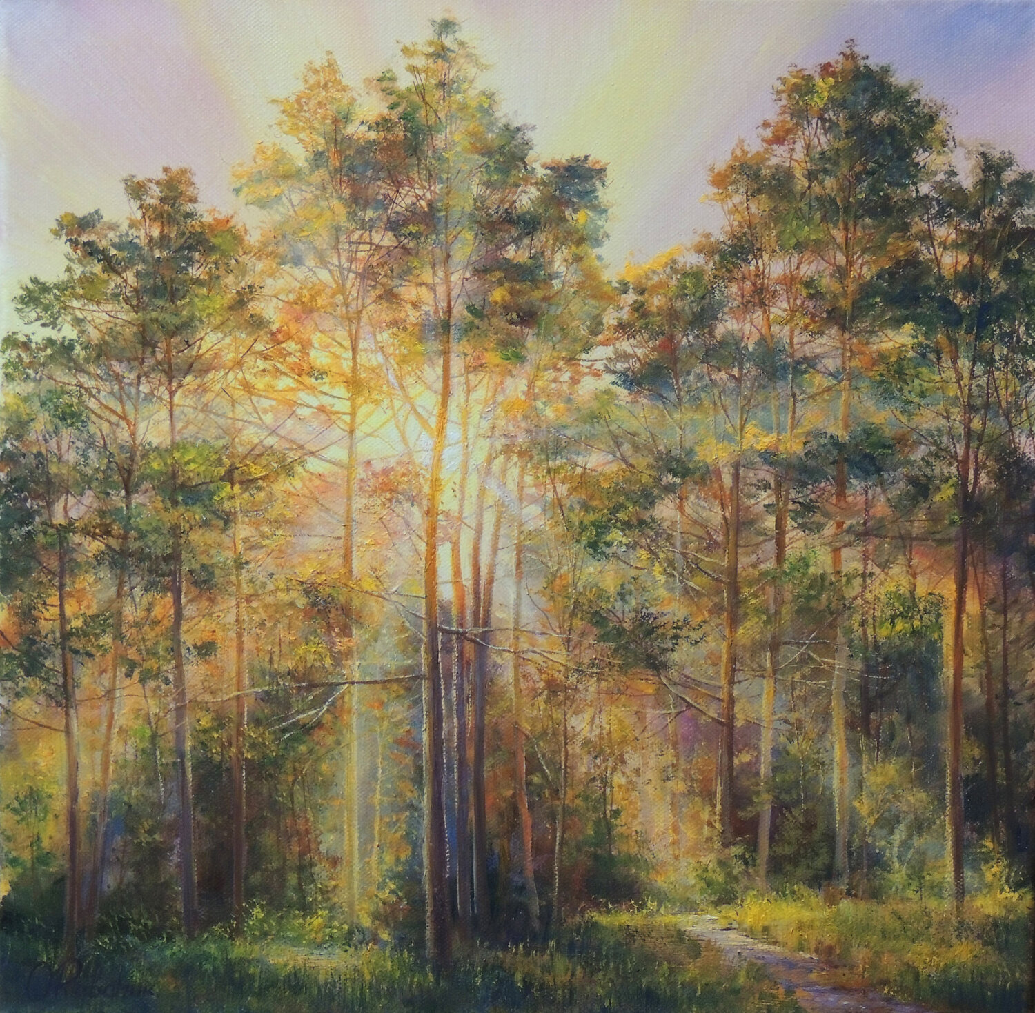Evening in the Pines Oleg Riabchuk Peinture originale à vendre