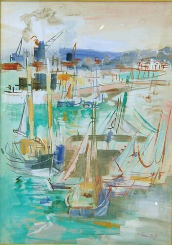 Honfleur, le quai de la Planchette et le jetee de Transit by Jean Dufy, Painting for Sale on Singulart