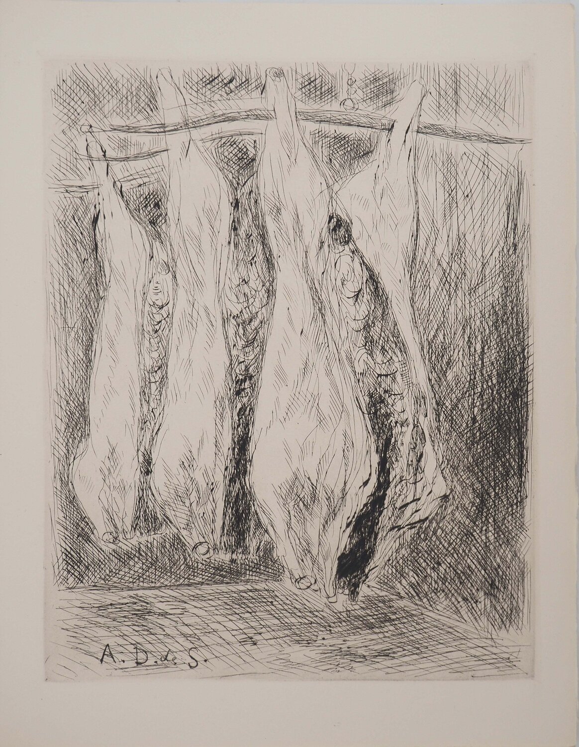 La boucherie, Gravure originale signée André Dunoyer de Segonzac Afdruk te koop