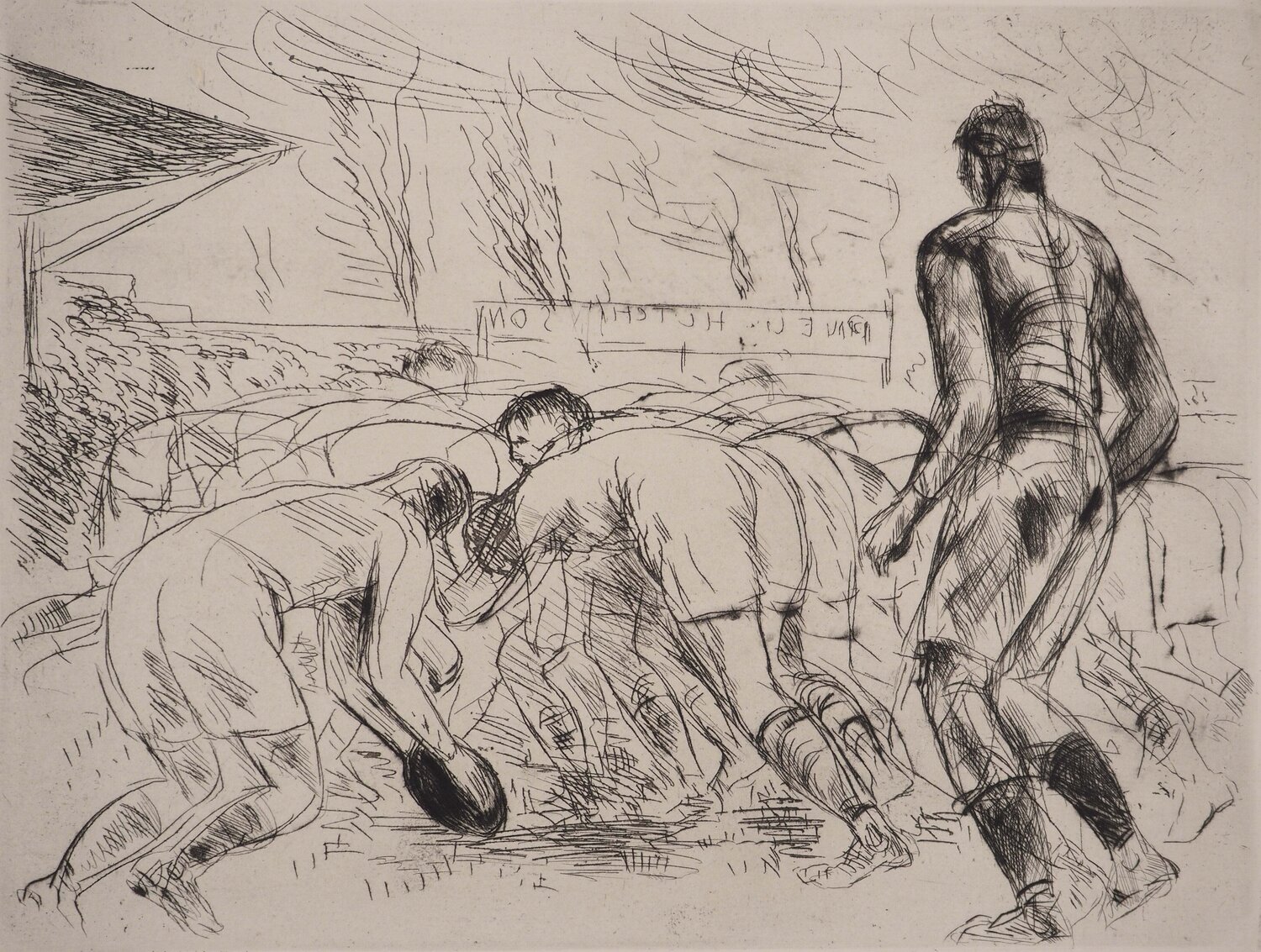 La mêlée de rugby, Gravure originale André Dunoyer de Segonzac Afdruk te koop