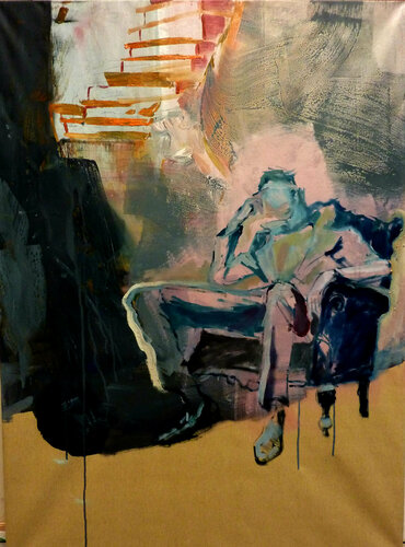 Entspanne dich und genieße dein Leben. Menschen auf dem Stuhl di Mila Veljac'a, Pittura in vendita su Singulart
