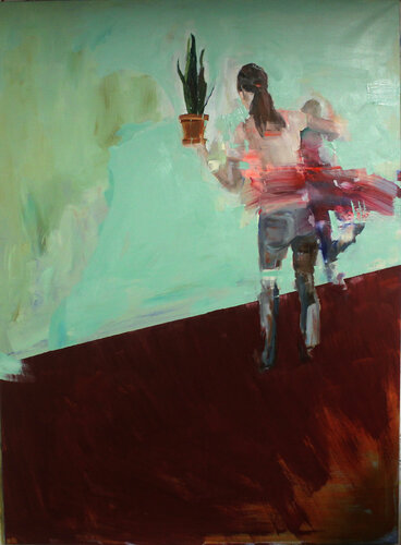 Junge Frau mit Kind und Pflanze di Mila Veljac'a, Pittura in vendita su Singulart
