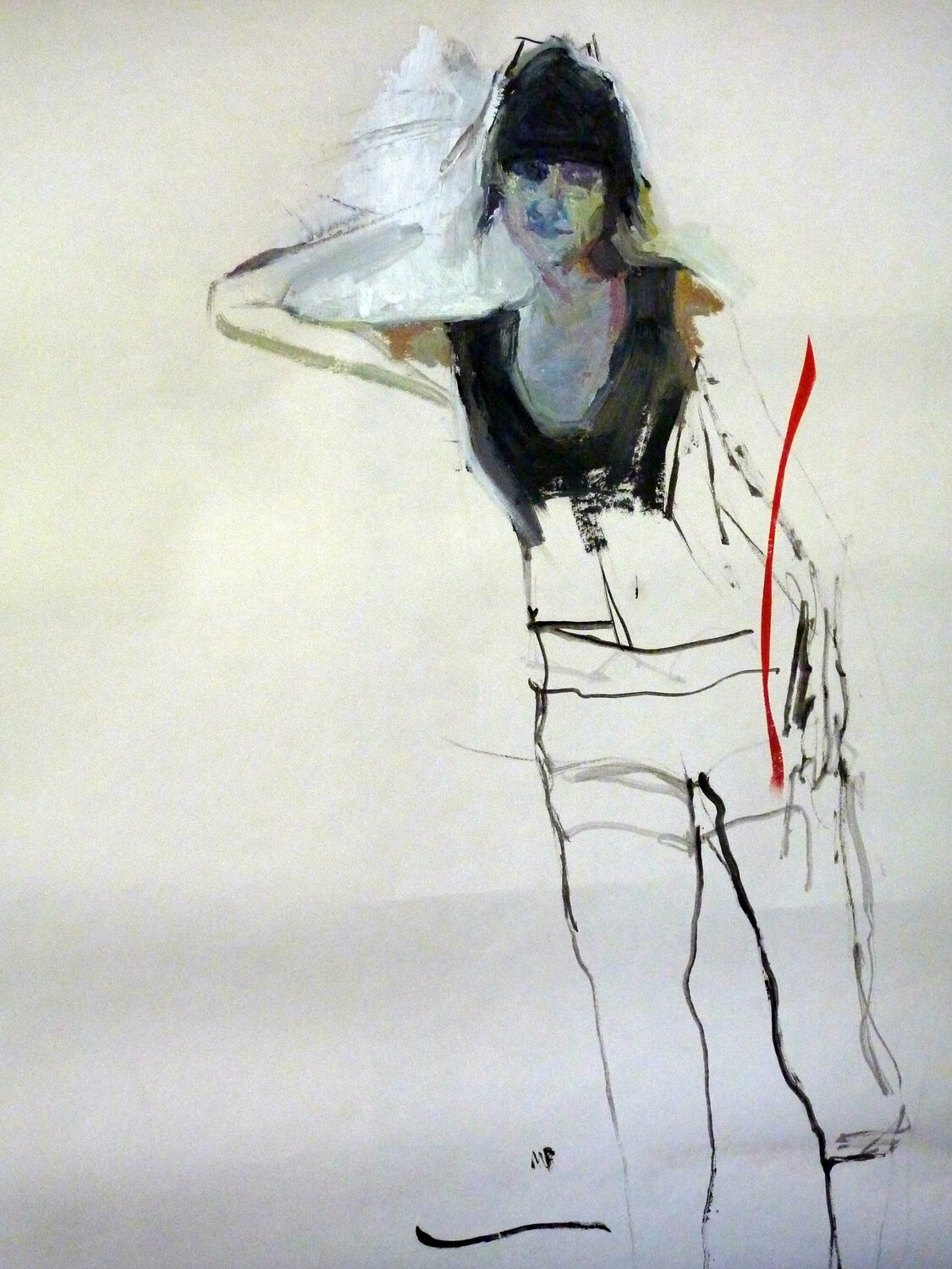Oilportrait mit rotem Faden Mila Veljac'a Werk auf Papier zu verkaufen