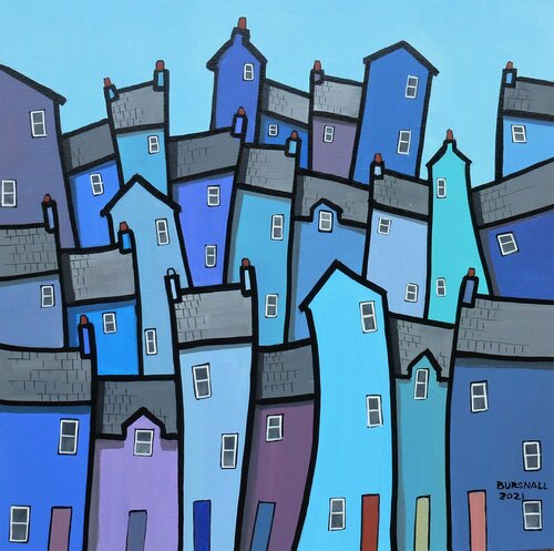 Blue Town Rising di Paul Bursnall, Pittura in vendita su Singulart