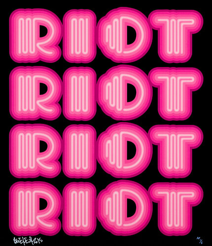 RIOT (Pink), rare large hand signed screen print di Ben Eine, Stampa in vendita su Singulart