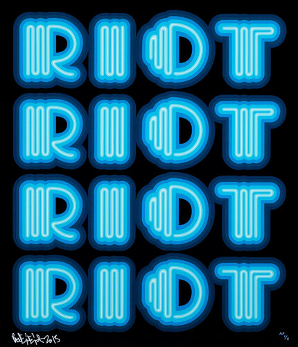 RIOT (Blue), rare large hand signed screen print di Ben Eine, Stampa in vendita su Singulart