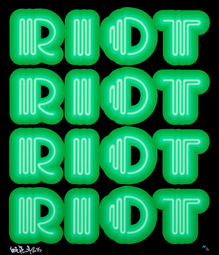 RIOT (Green), rare large hand signed screen print di Ben Eine, Stampa in vendita su Singulart