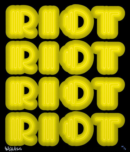 RIOT (Acid Green), rare large hand signed screen print di Ben Eine, Stampa in vendita su Singulart