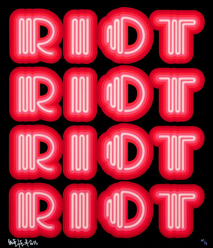 RIOT (Warm Pink), rare large hand signed screen print di Ben Eine, Stampa in vendita su Singulart