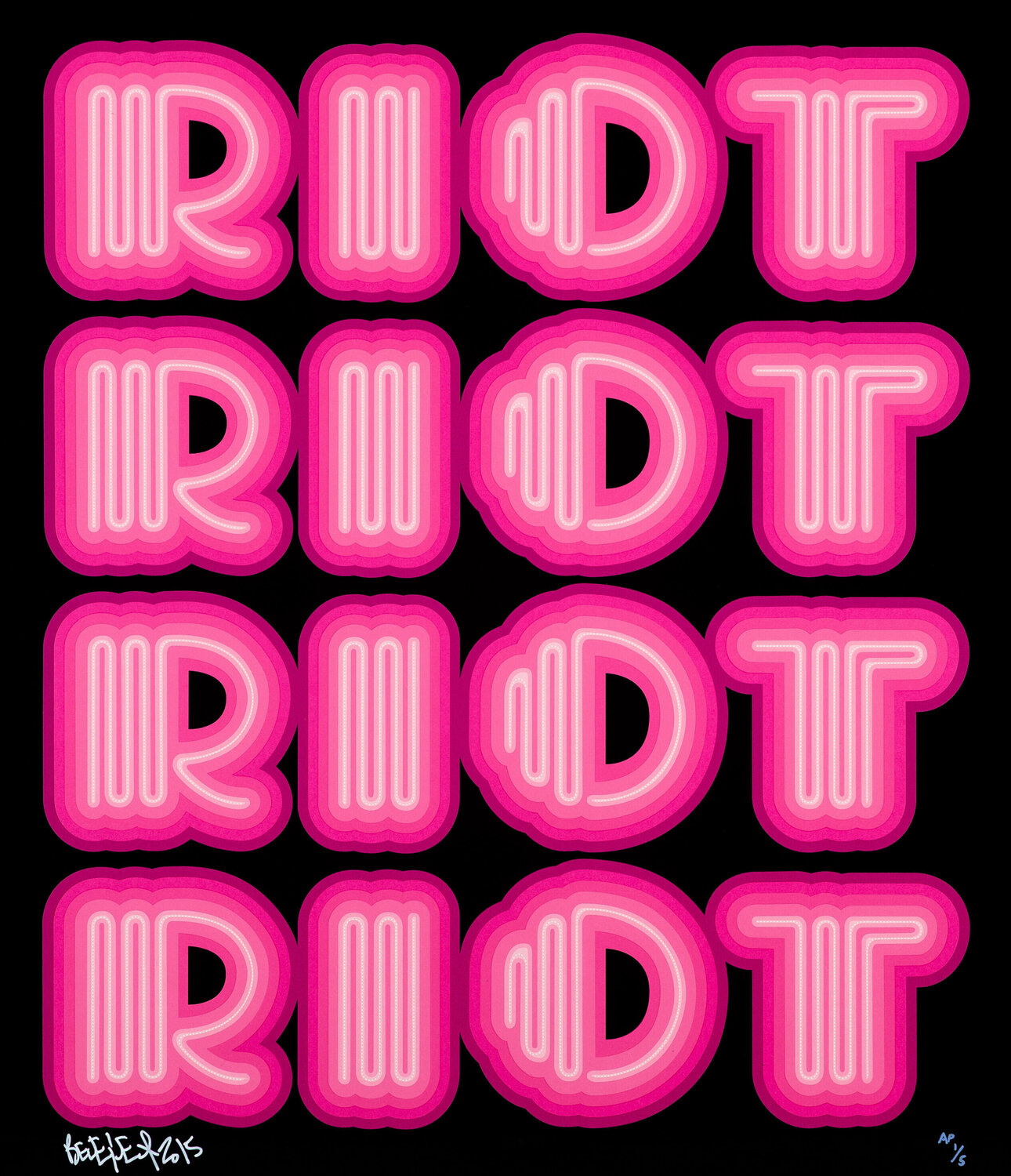 RIOT (Pink), rare large hand signed screen print Ben Eine