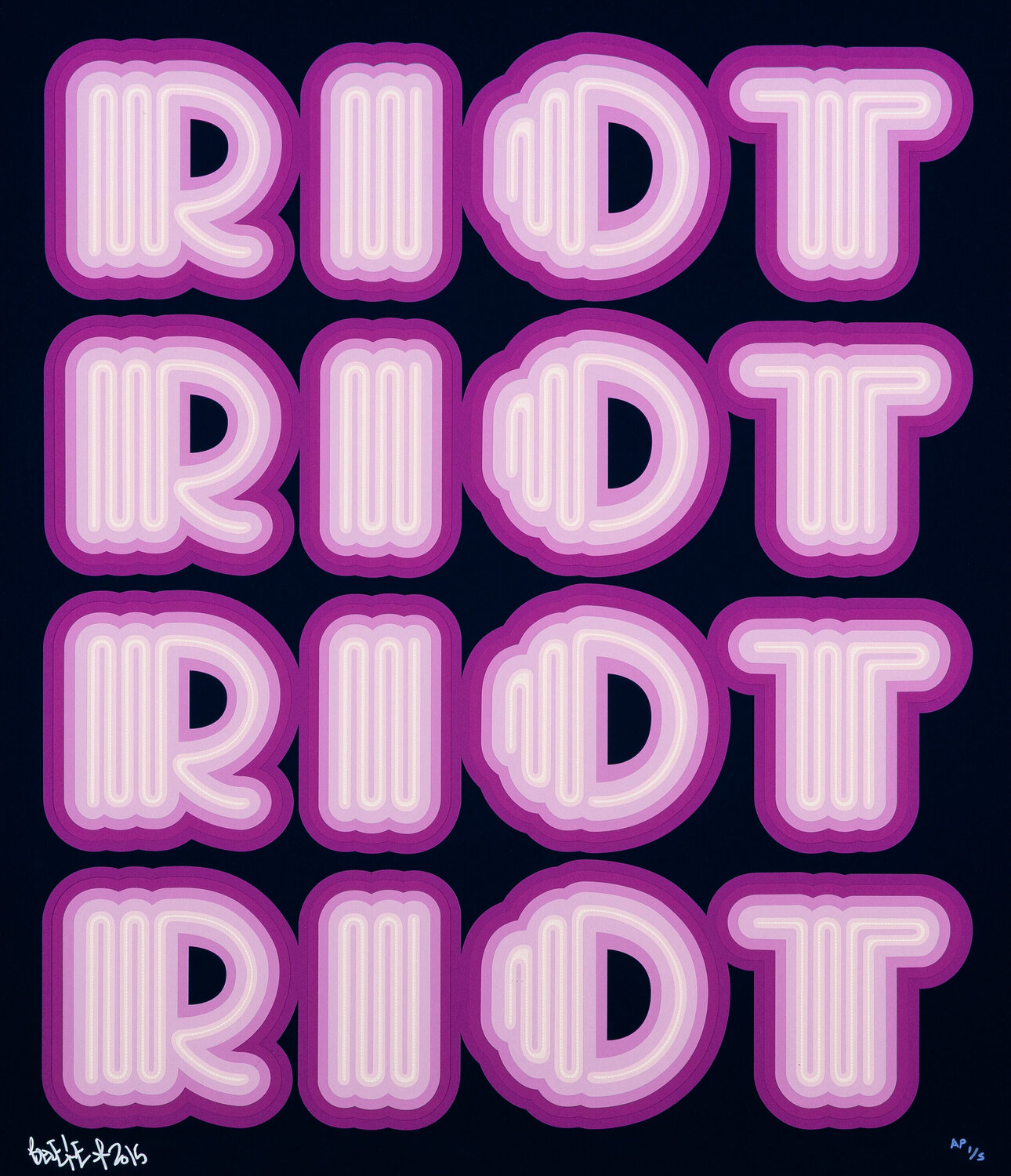 RIOT (Purple / Navy Ground), rare large hand signed screen print Ben Eine