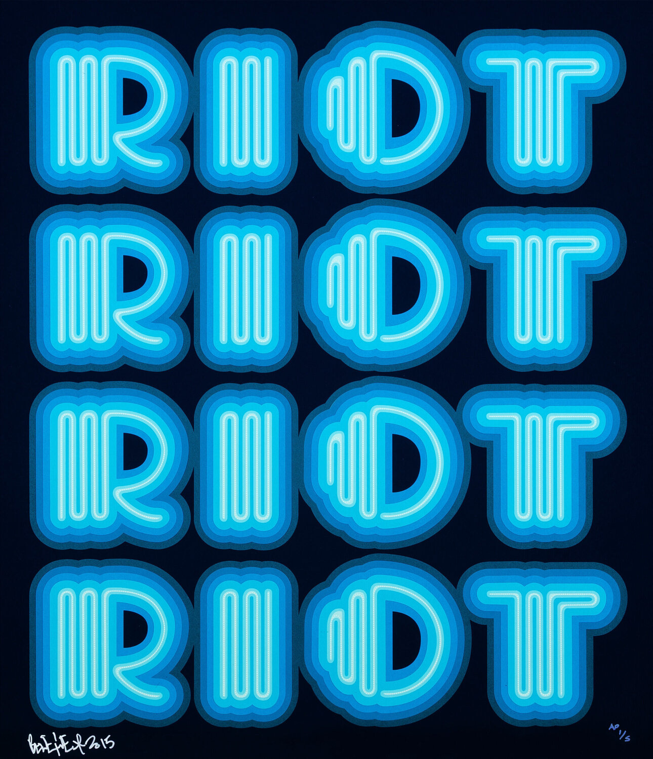 RIOT (Blue / Navy Ground), rare large hand signed screen print Ben Eine