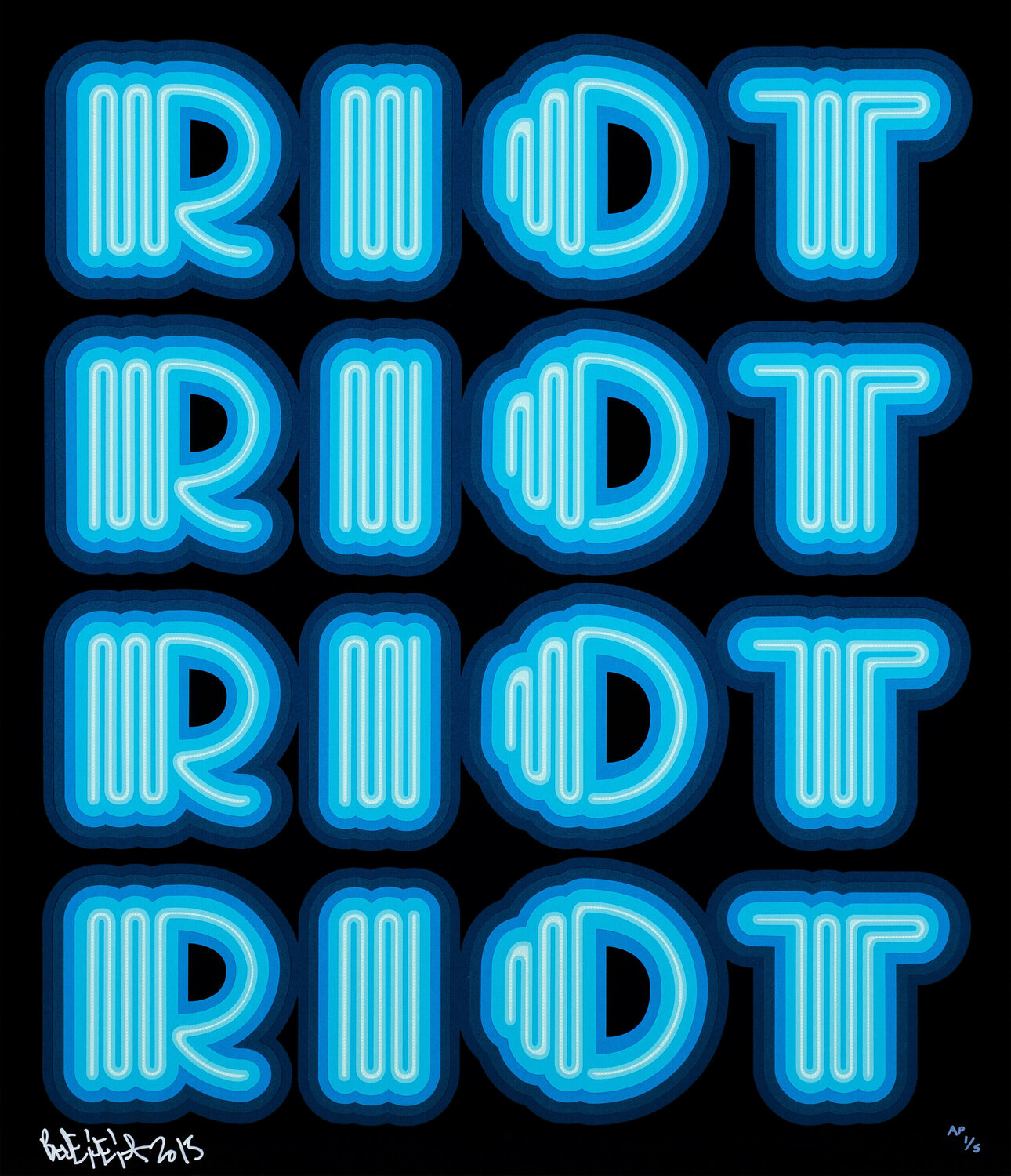 RIOT (Blue), rare large hand signed screen print Ben Eine