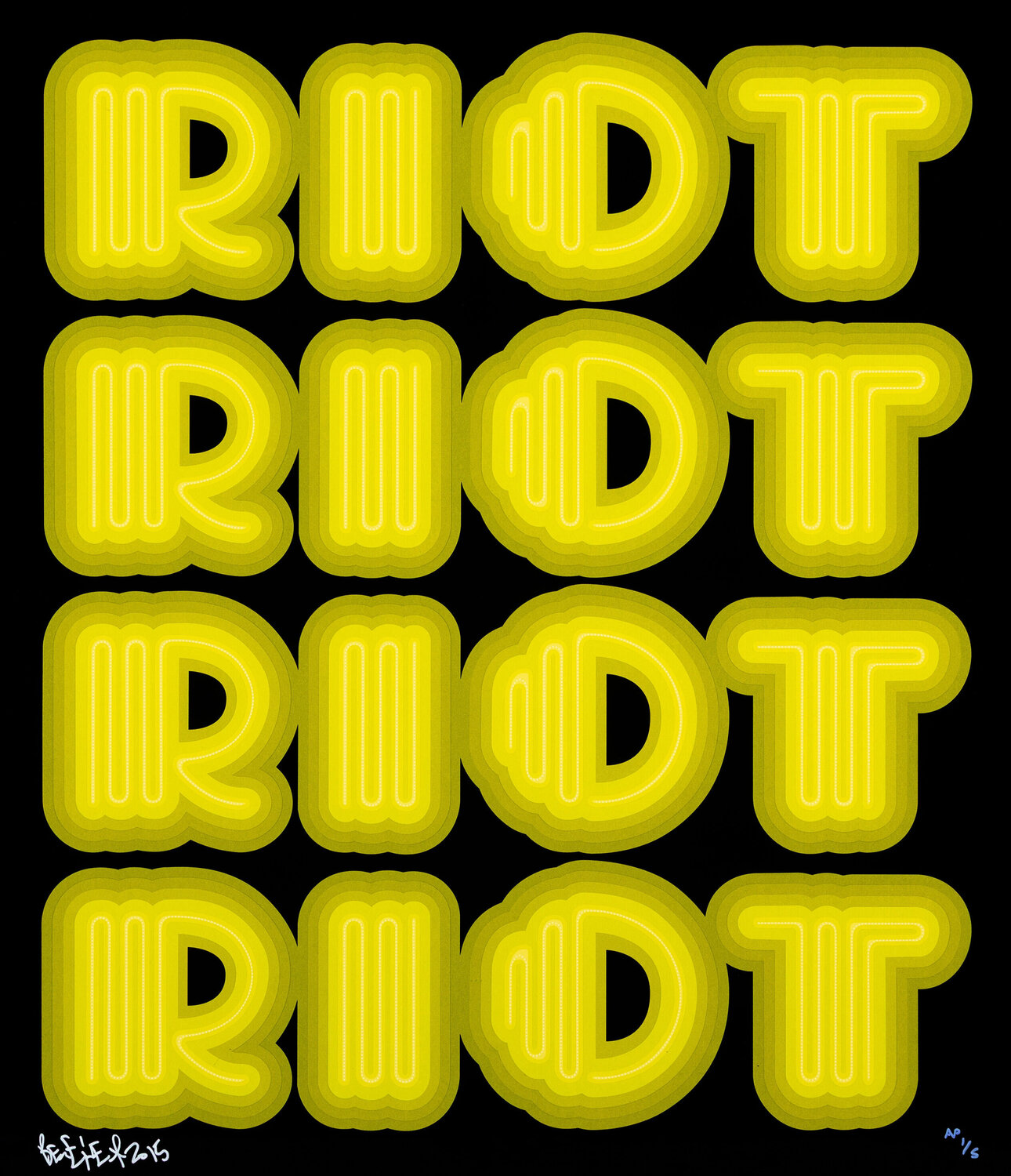 RIOT (Acid Green), rare large hand signed screen print Ben Eine