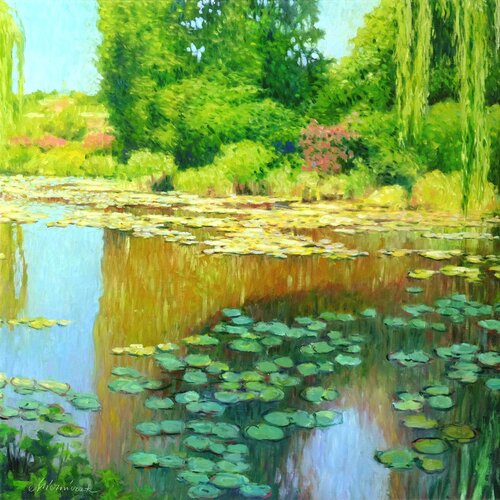 Water pond in Giverny garden par Richard Mierniczak, Peinture en vente sur Singulart