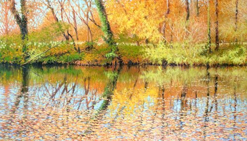 Pond at golf course par Richard Mierniczak, Peinture en vente sur Singulart