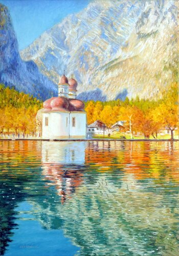 St. Bartholomä (Königssee / Bavaria) par Richard Mierniczak, Peinture en vente sur Singulart