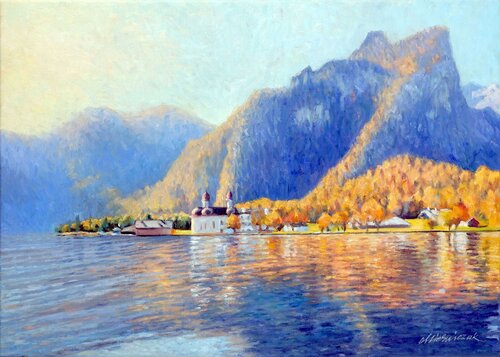 St. Bartholomä 2. (Königssee / Bavaria) par Richard Mierniczak, Peinture en vente sur Singulart