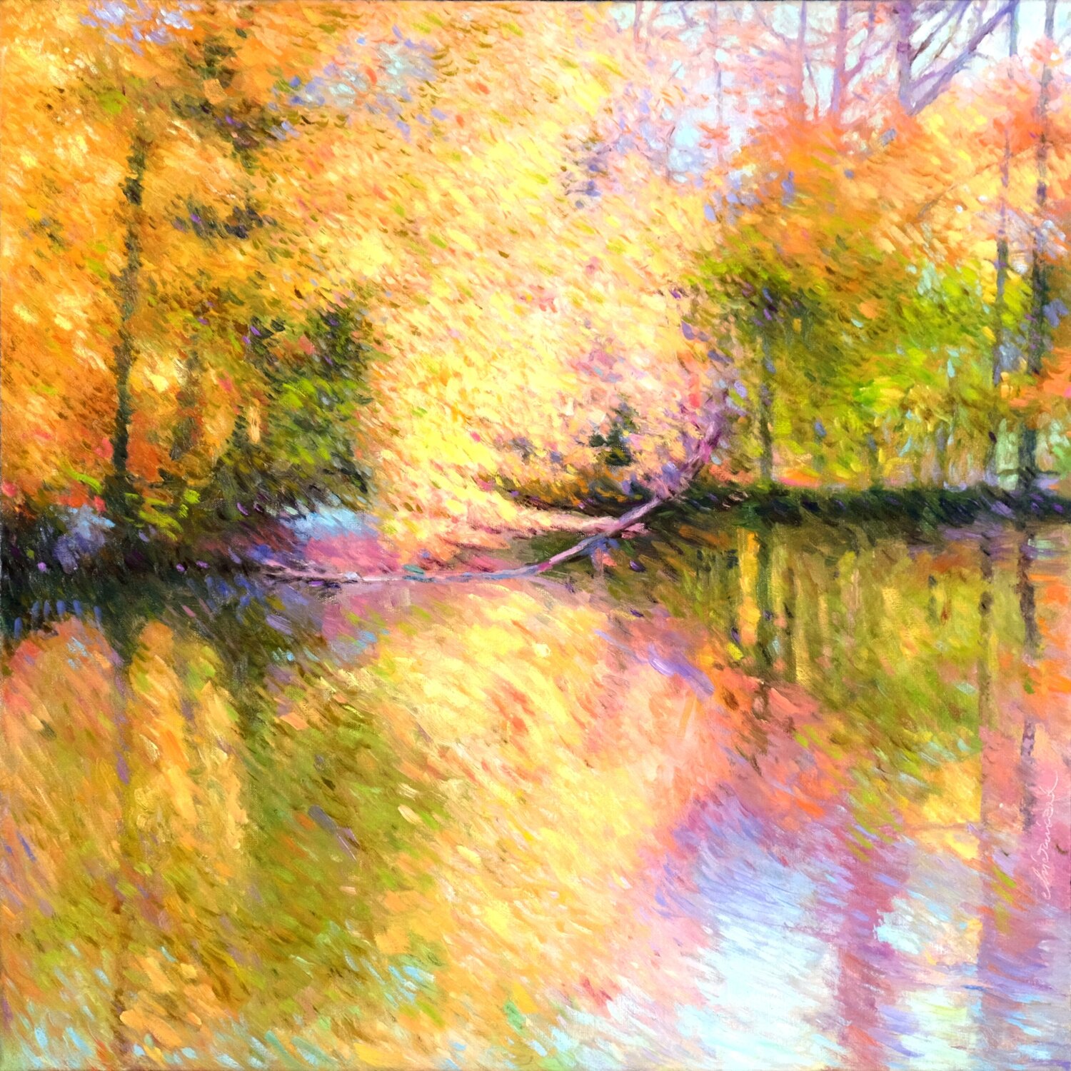 Autumn trees - Lake Castle Monrepos Richard Mierniczak Originalgemälde zu verkaufen