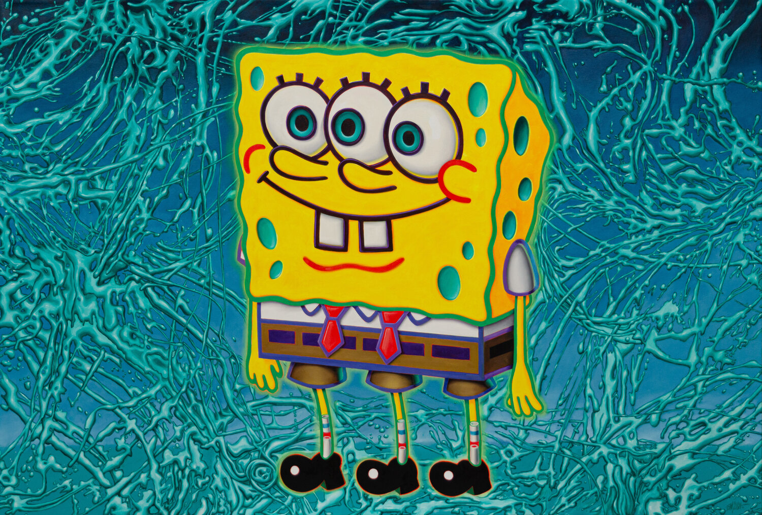 Three-Eyed Spongebob Ron English Dipinto originale in vendita