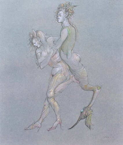 Les amants fusionnels, Lithographie signée Leonor Fini